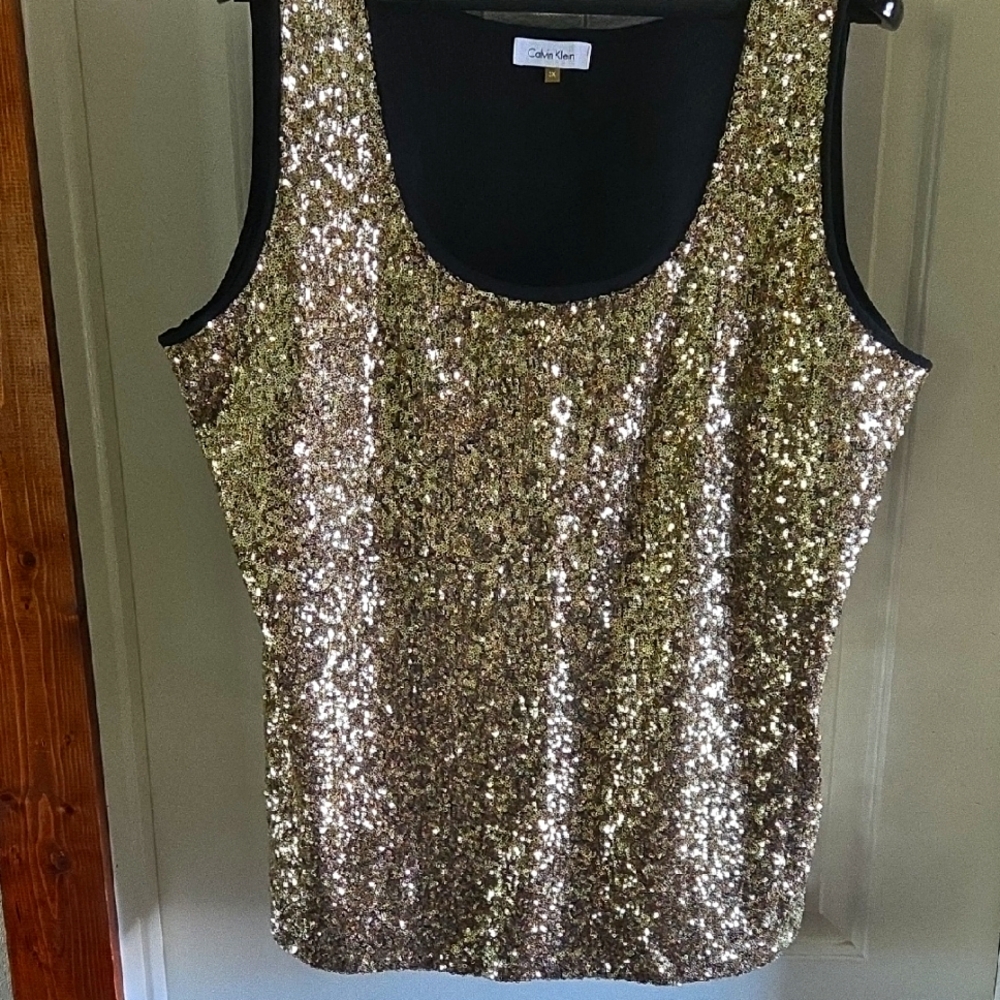 Calvin Klein Gold Sequin Tank Top